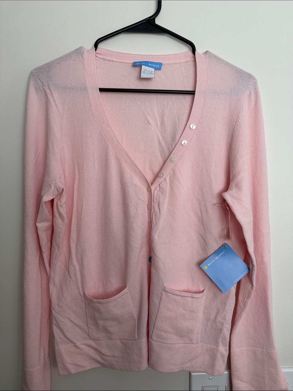 White + Warren Pale Pink V-Neck Button Cardigan